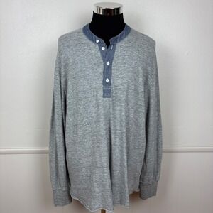 Todd Snyder Mens Henley Tee Shirt Sz XXL Gray Chambray Trim Long Sleeve American